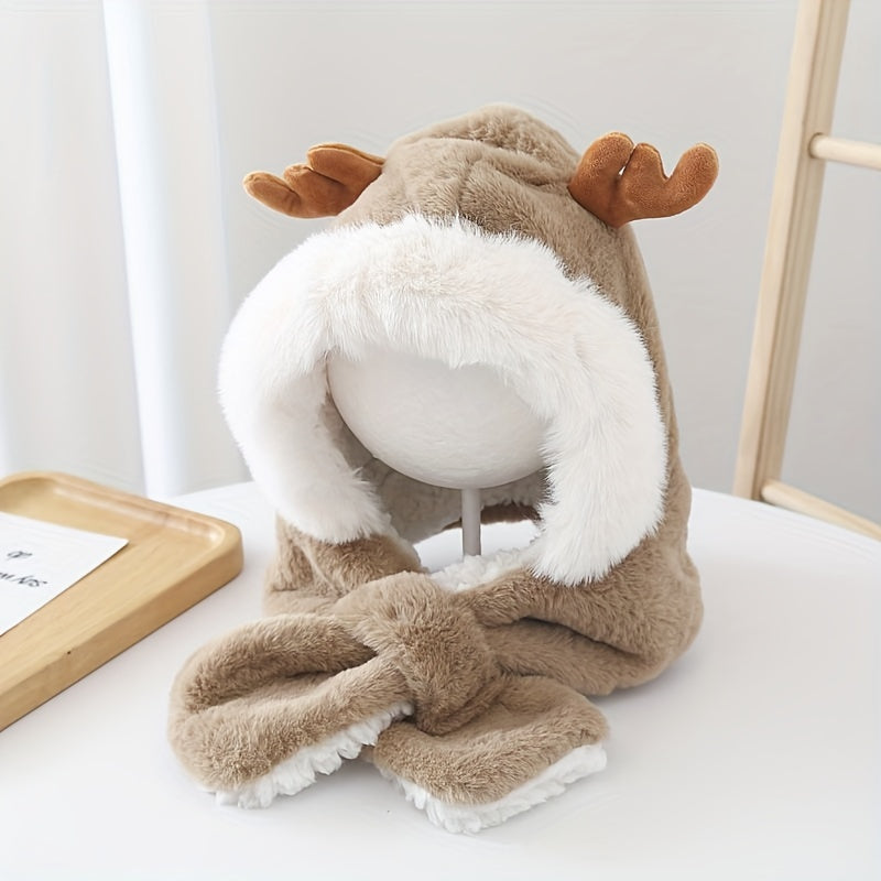 Gorro Infantil de Invierno con Orejas de Conejo y Bufanda