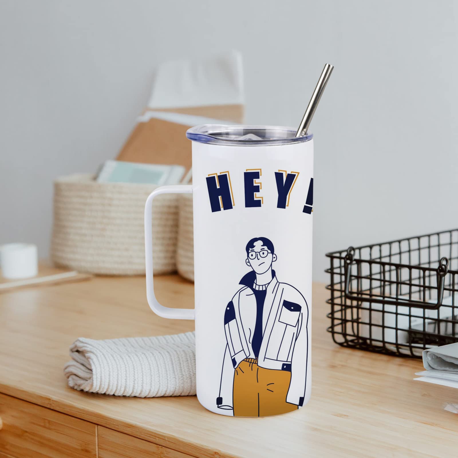MAIKESUB 4 Pcs Sublimation Blank Skinny Tumbler 20 OZ White Mugs with Handle and Straw Double Wall Stainless Steel Coffee Travel Straight Mug with Sliding