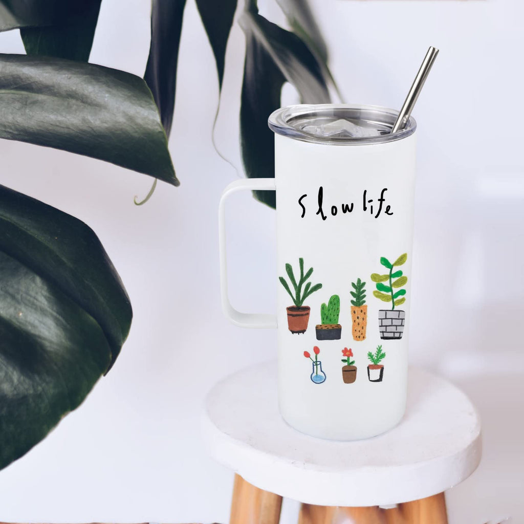 MAIKESUB 4 Pcs Sublimation Blank Skinny Tumbler 20 OZ White Mugs with Handle and Straw Double Wall Stainless Steel Coffee Travel Straight Mug with Sliding