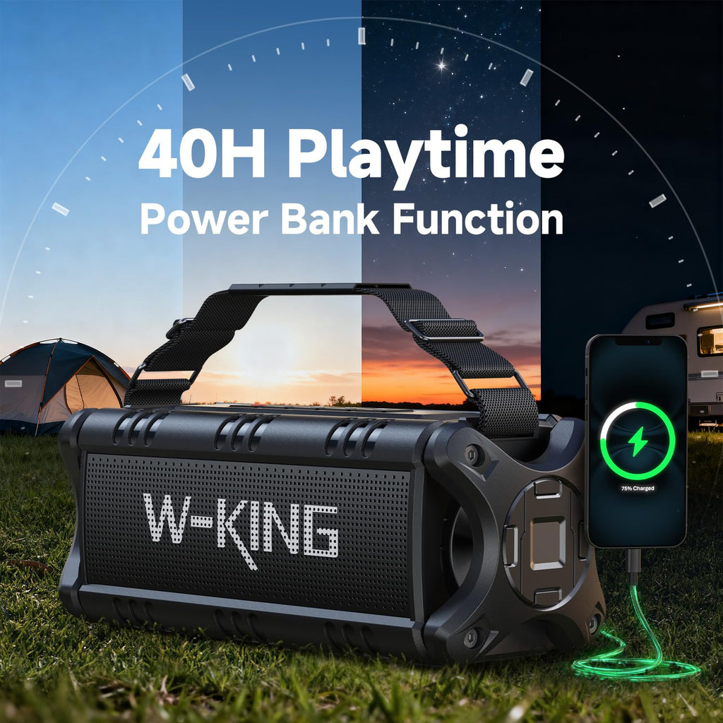 W-KING Bluetooth Speaker, 90W Max Portable Outdoor Speaker Loud, IPX6 Waterproof/50W Deep Bass Subwoofer/40H/EQ/Dual Pairing/TF/AUX, Large Boombox Speakers Bluetooth Wireless for Party/Beach/Jobside