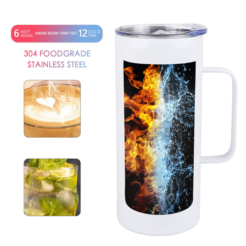 MAIKESUB 4 Pcs Sublimation Blank Skinny Tumbler 20 OZ White Mugs with Handle and Straw Double Wall Stainless Steel Coffee Travel Straight Mug with Sliding