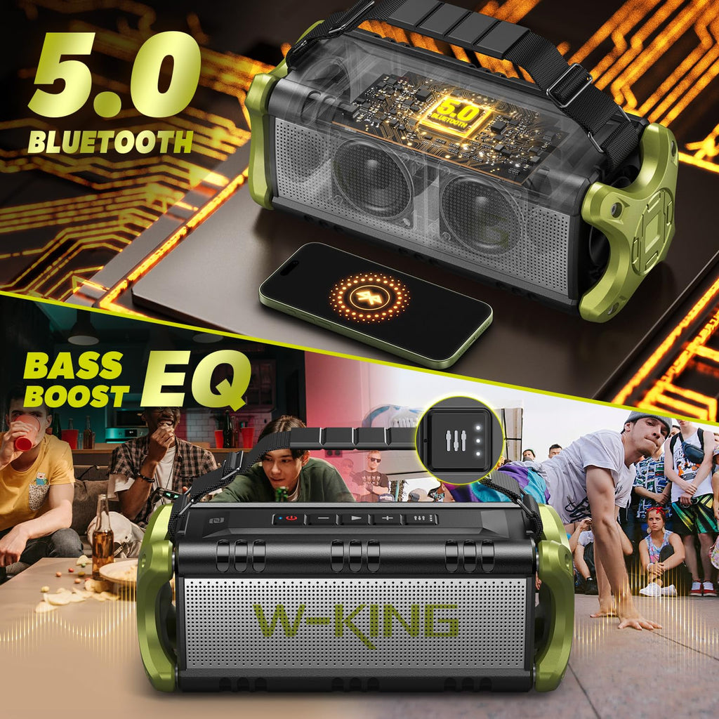 Bluetooth Speaker, 90W Max Outdoor Speaker, Loud Portable Speakers Wireless with 50W Deep Bass, Large Boombox Sound, IPX6 Waterproof, 40H, EQ, Dual Pairing, Subwoofer *2,TF, for Beach/Garage/Jobsite