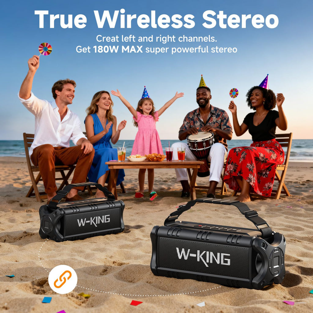 W-KING Bluetooth Speaker, 90W Max Portable Outdoor Speaker Loud, IPX6 Waterproof/50W Deep Bass Subwoofer/40H/EQ/Dual Pairing/TF/AUX, Large Boombox Speakers Bluetooth Wireless for Party/Beach/Jobside