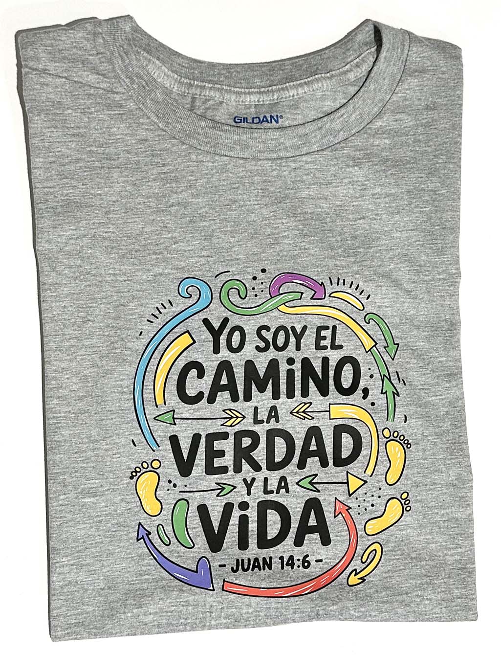 Camiseta manga corta gris- mensaje cristiano Talla: M