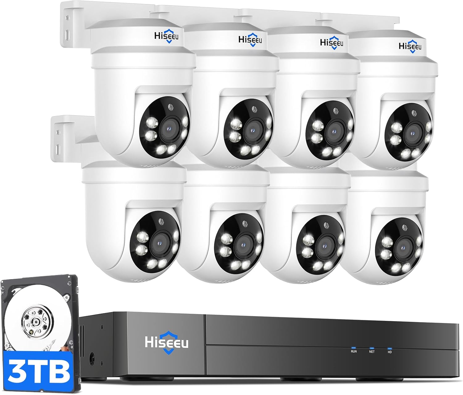 Hiseeu 3K PTZ Wired Security Camera System Outdoor with Color Night Vision,Audio,8 x 5MP IP67 CCTV Cameras,5MP DVR 8CH,360°Coverage,Person/Vehicle Detection,Alarm Spotlight,3TB HDD,24/7 Recording