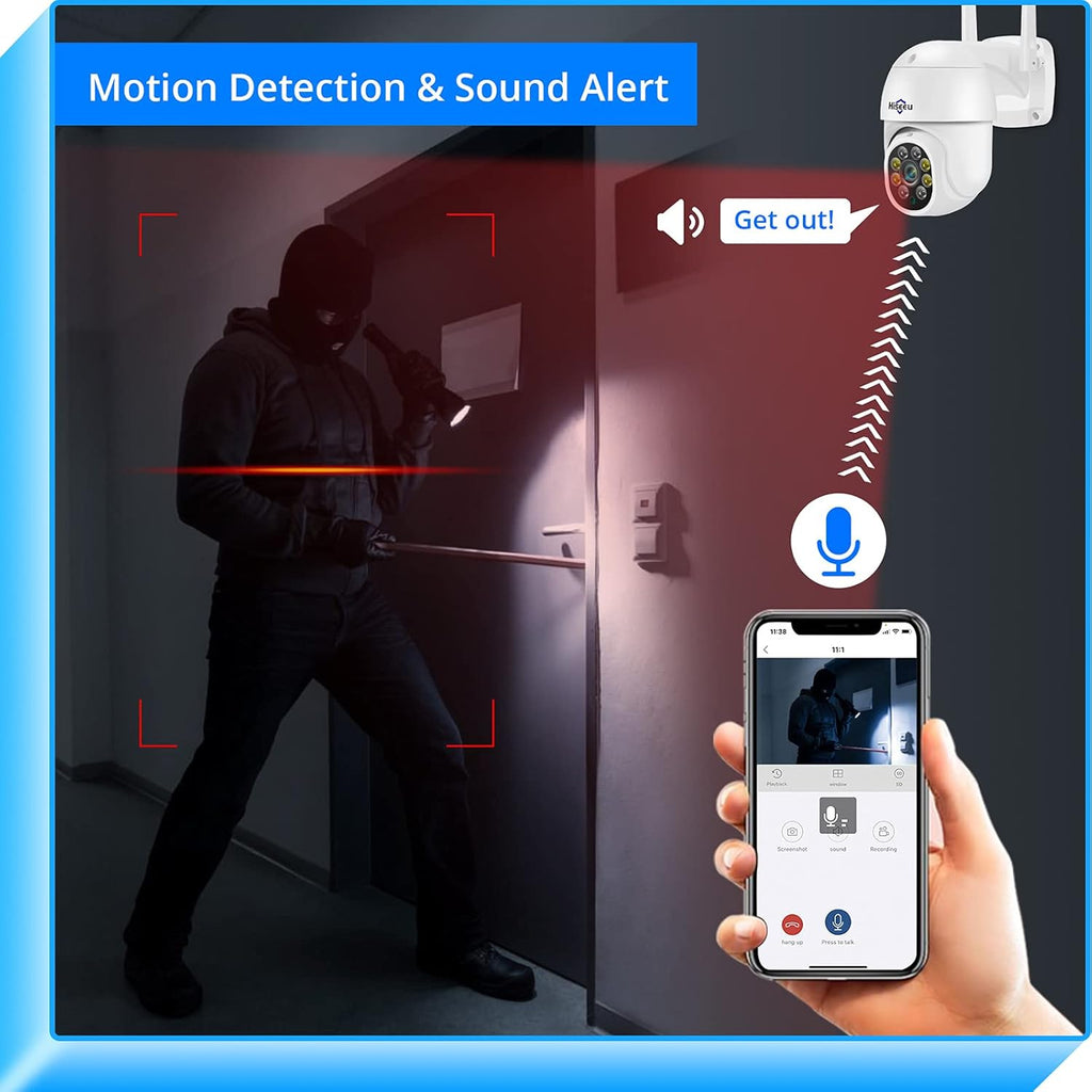 Hiseeu 3MP Security Camera Outdoor,WiFi Camera, Auto Tracking&Light Alarm Floodlight & Color Night Vision,Two-Way Audio, Plug-in Cable,Compatible Wireless System
