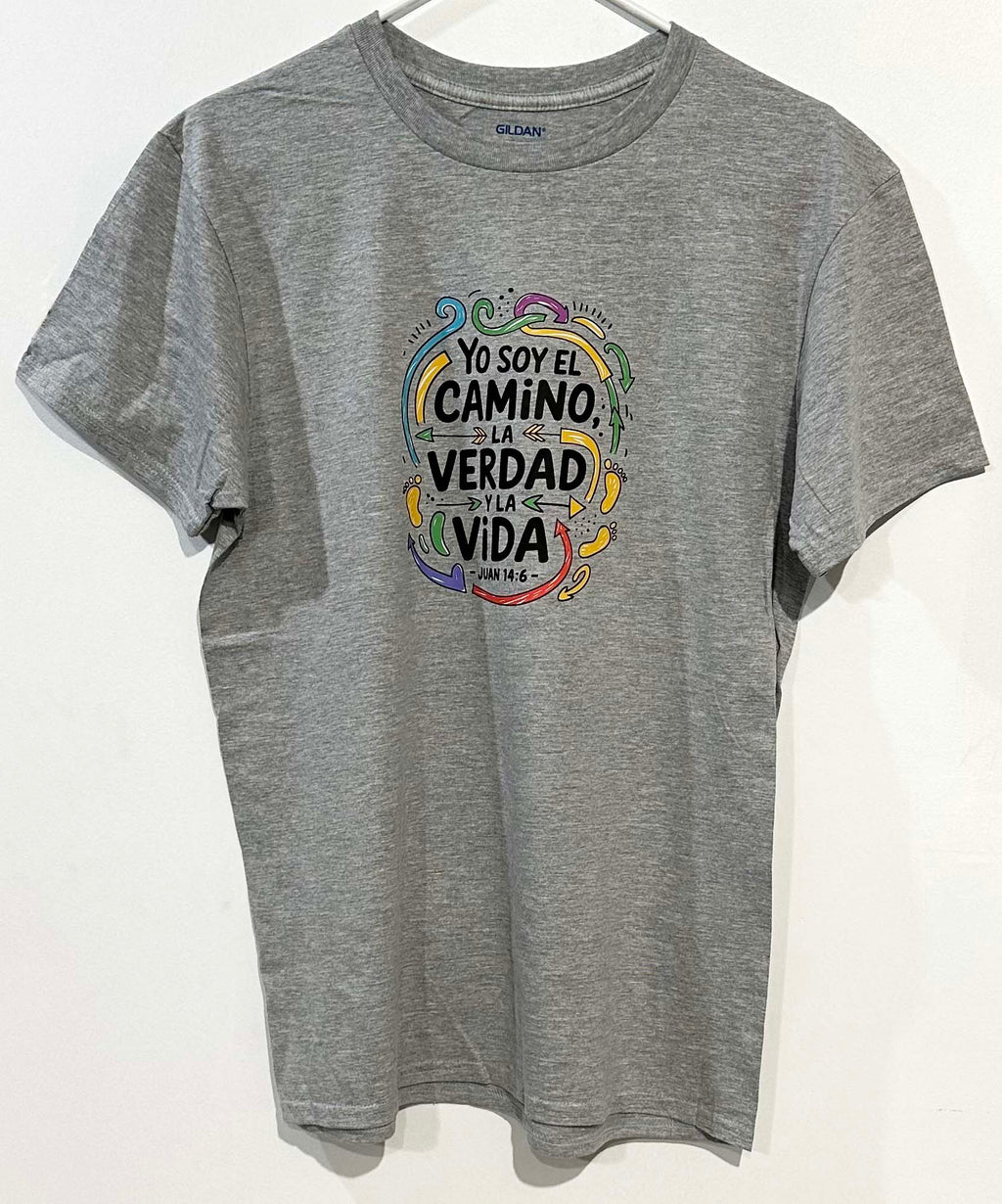 Camiseta manga corta gris- mensaje cristiano Talla: M