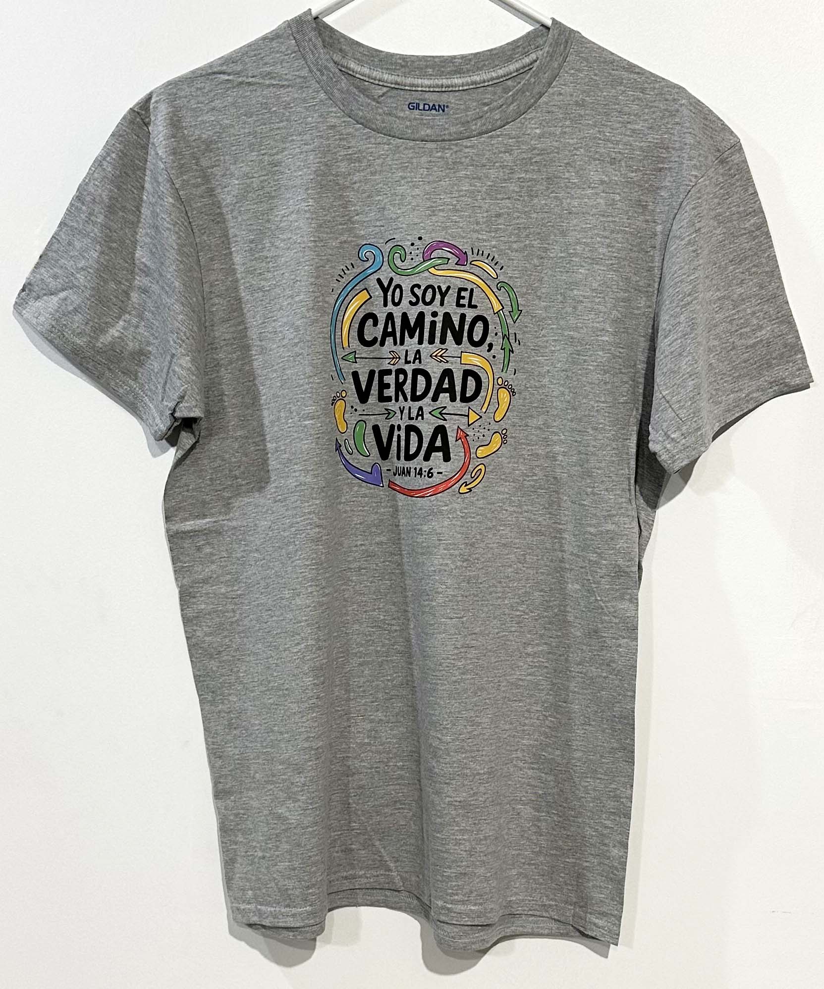 Camiseta manga corta gris- mensaje cristiano Talla: M