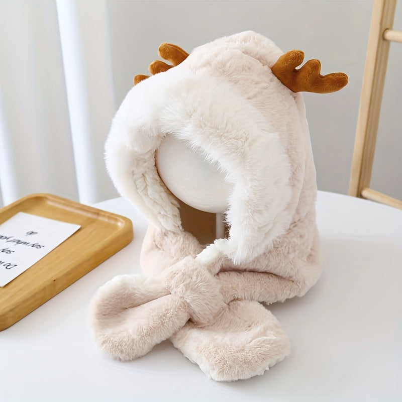 Gorro Infantil de Invierno con Orejas de Conejo y Bufanda