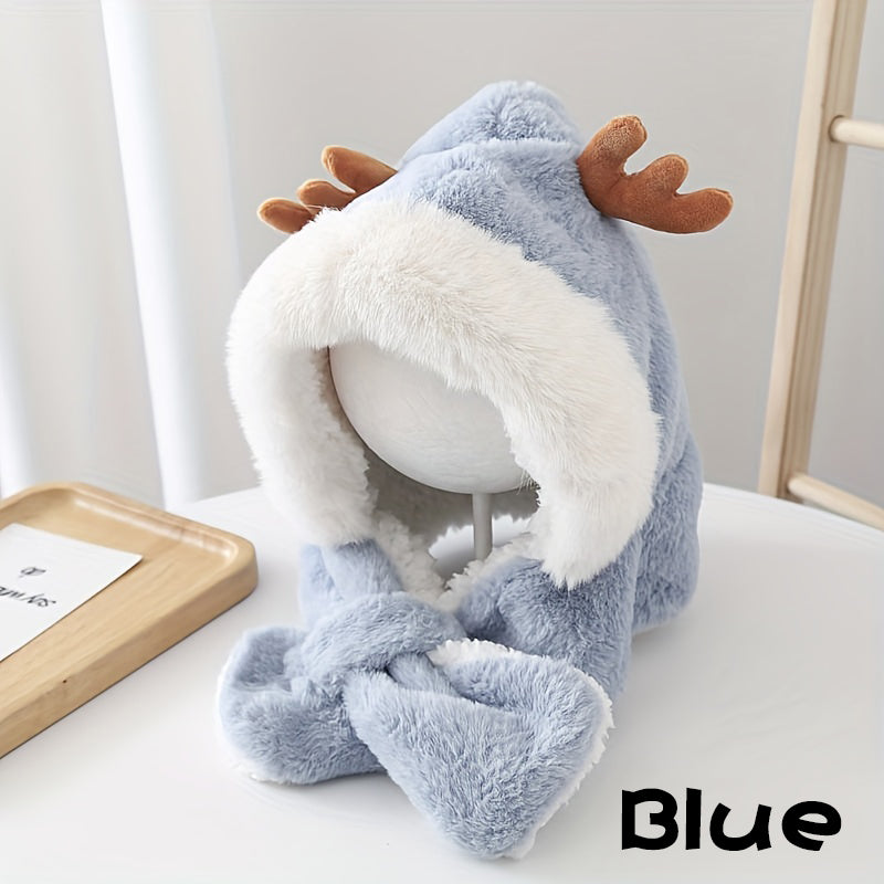 Gorro Infantil de Invierno con Orejas de Conejo y Bufanda