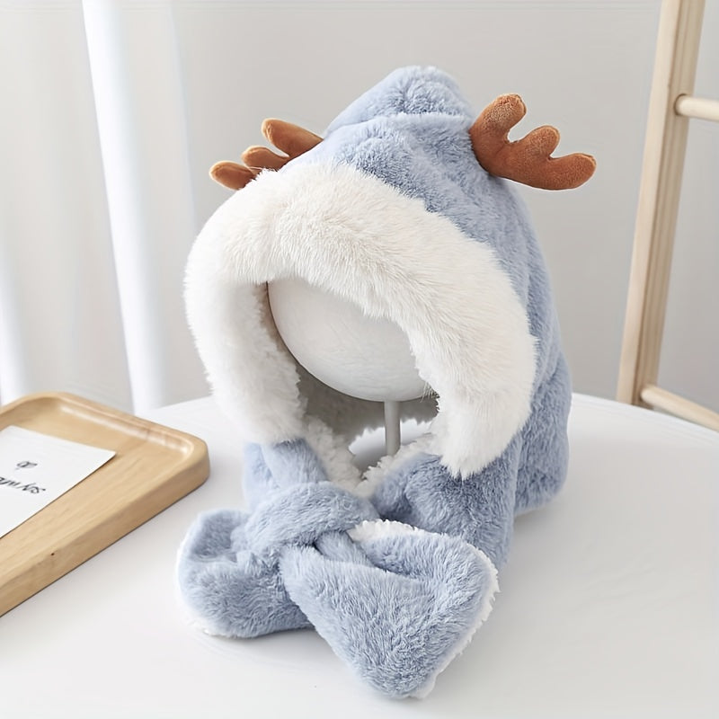 Gorro Infantil de Invierno con Orejas de Conejo y Bufanda